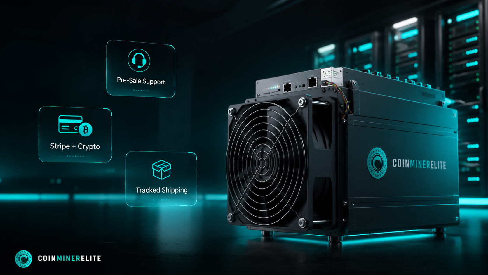 CoinMinerElite premium ASIC miner hero visual